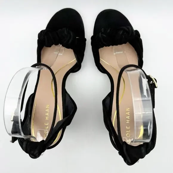 Cole Haan Womens Kaycee Knotted Heel Sandal US 10 B Black Suede EUC